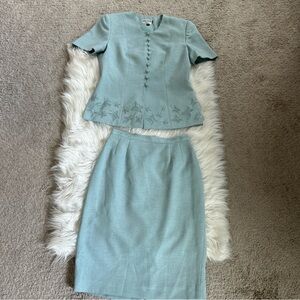 Vintage Kasper Two-Piece Skirt Suit in Seafoam Green